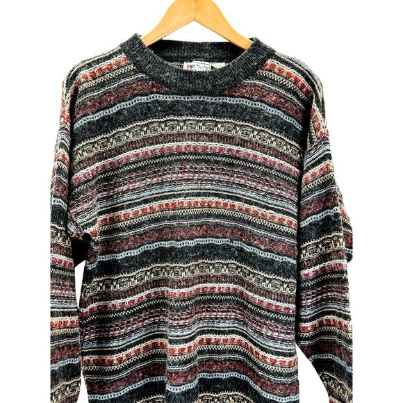 VTG Maglia Donna Knit Sweater Womens M L 90s Italian Striped Oversized Western - Picture 2 of 6